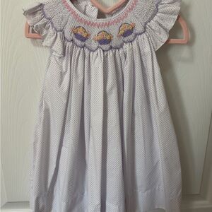 Petit Ami White and Purple Polka Dot Dress